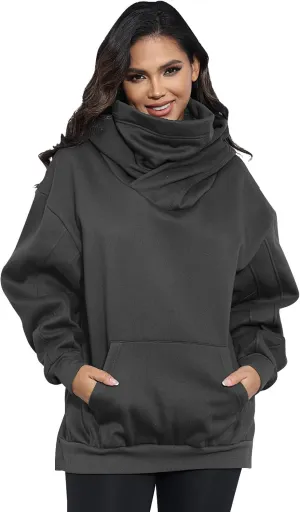 Womens Fleece Hoodie with Scarf Cotton Oversized Pullover Casual Hooded Sweatshirts Sweater Fall Winter Clothes