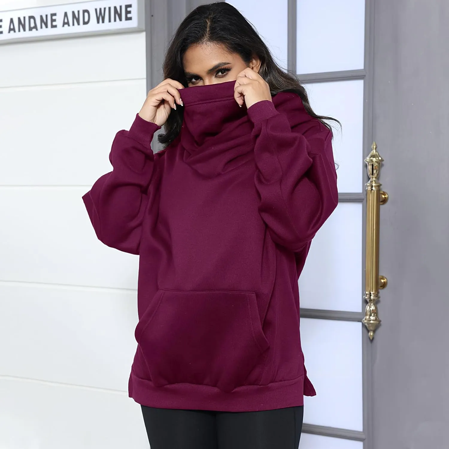 Womens Fleece Hoodie with Scarf Cotton Oversized Pullover Casual Hooded Sweatshirts Sweater Fall Winter Clothes