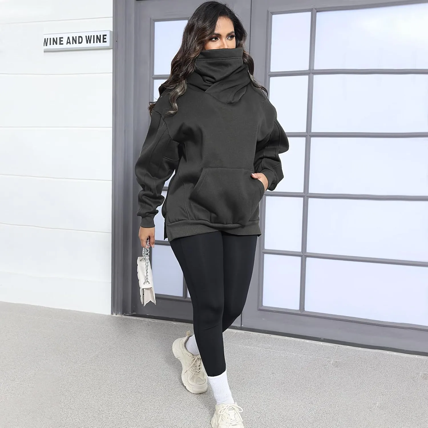 Womens Fleece Hoodie with Scarf Cotton Oversized Pullover Casual Hooded Sweatshirts Sweater Fall Winter Clothes