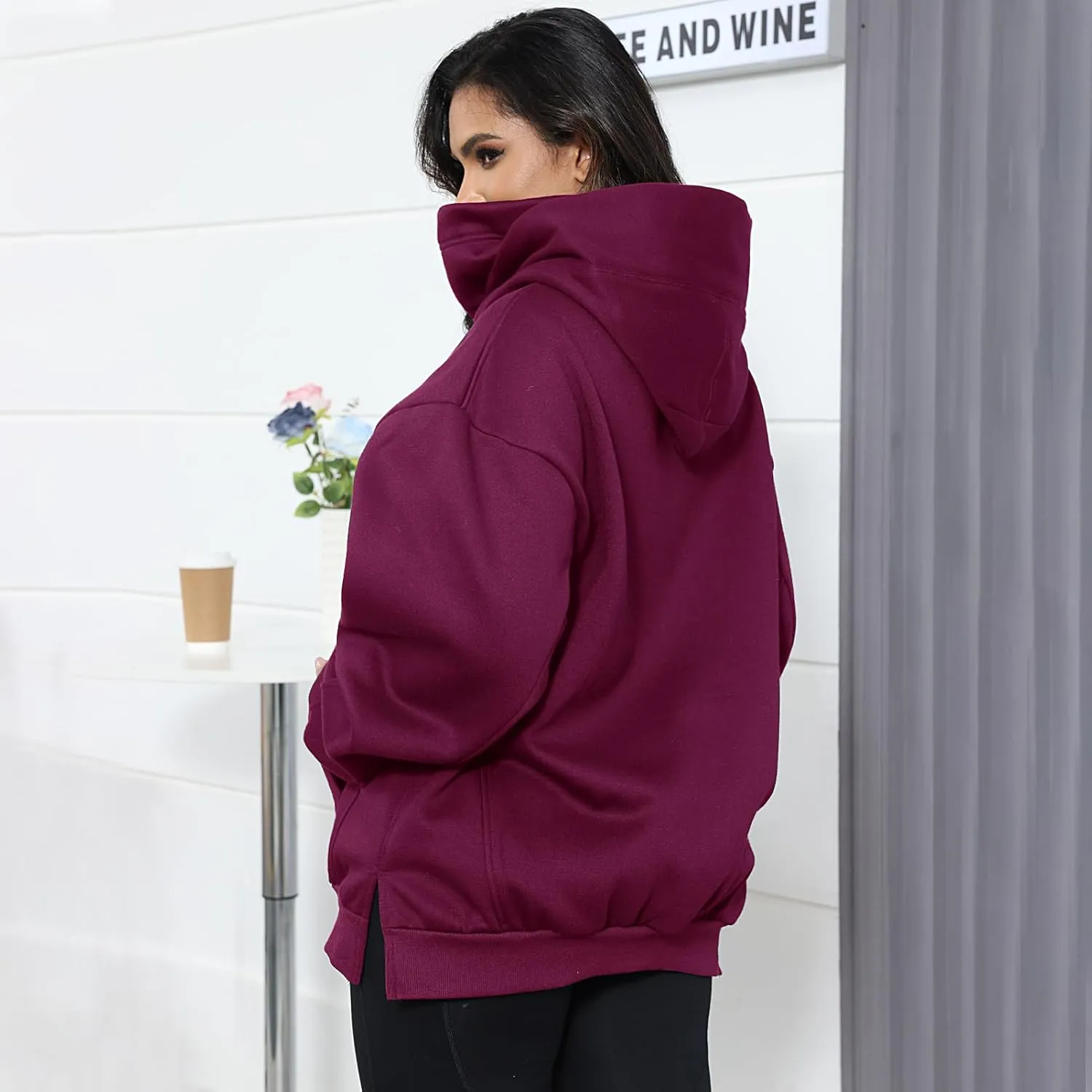 Womens Fleece Hoodie with Scarf Cotton Oversized Pullover Casual Hooded Sweatshirts Sweater Fall Winter Clothes