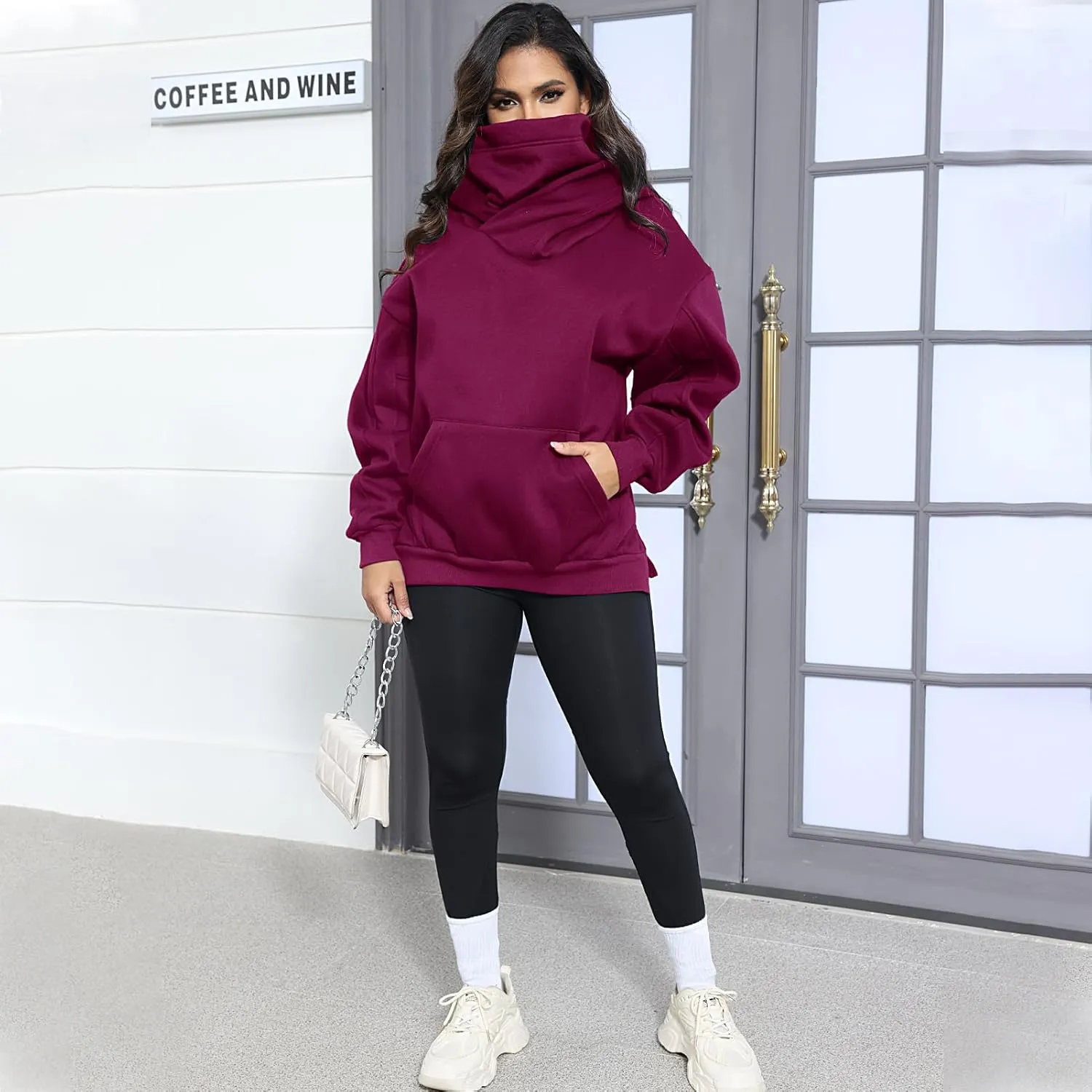 Womens Fleece Hoodie with Scarf Cotton Oversized Pullover Casual Hooded Sweatshirts Sweater Fall Winter Clothes