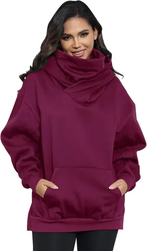 Womens Fleece Hoodie with Scarf Cotton Oversized Pullover Casual Hooded Sweatshirts Sweater Fall Winter Clothes