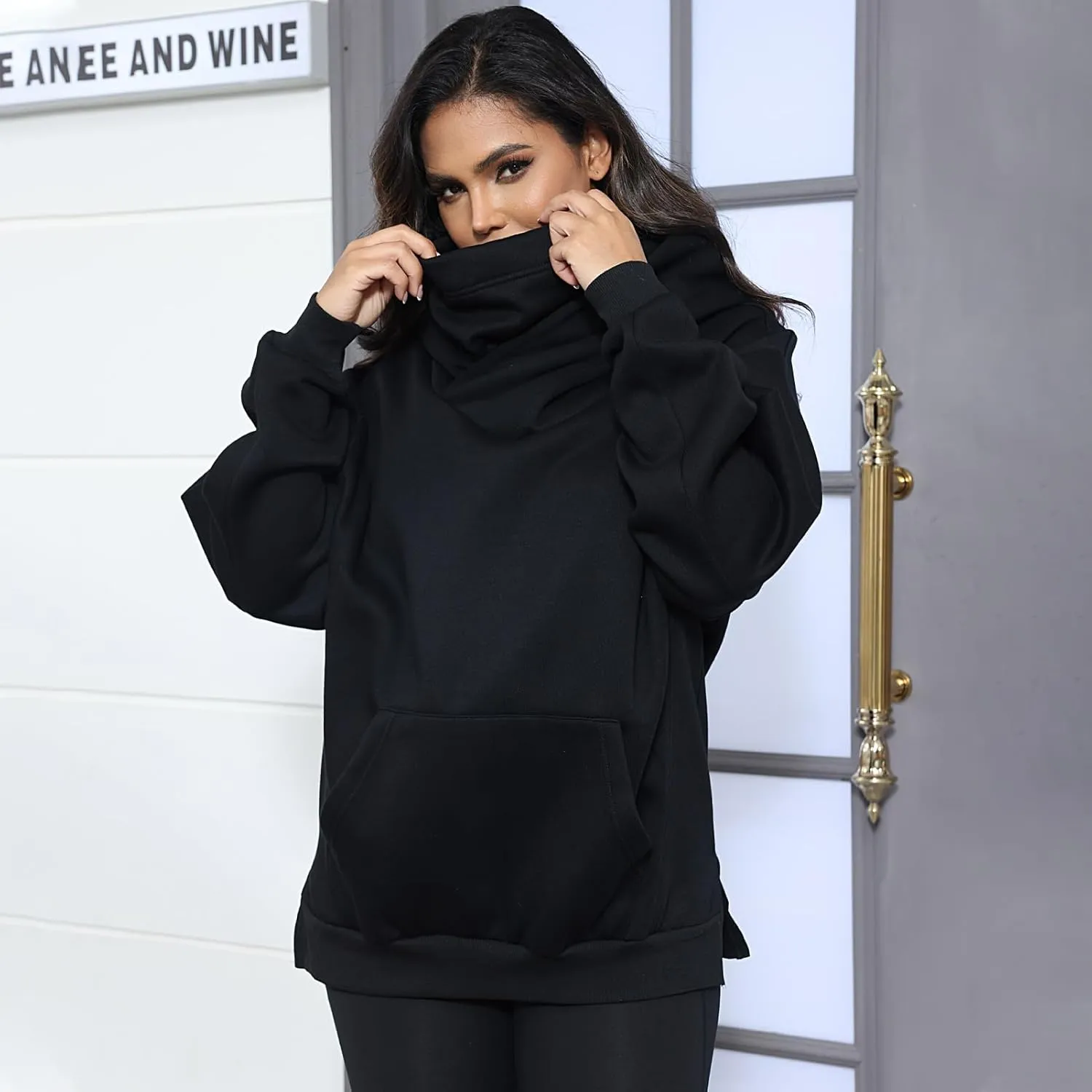 Womens Fleece Hoodie with Scarf Cotton Oversized Pullover Casual Hooded Sweatshirts Sweater Fall Winter Clothes
