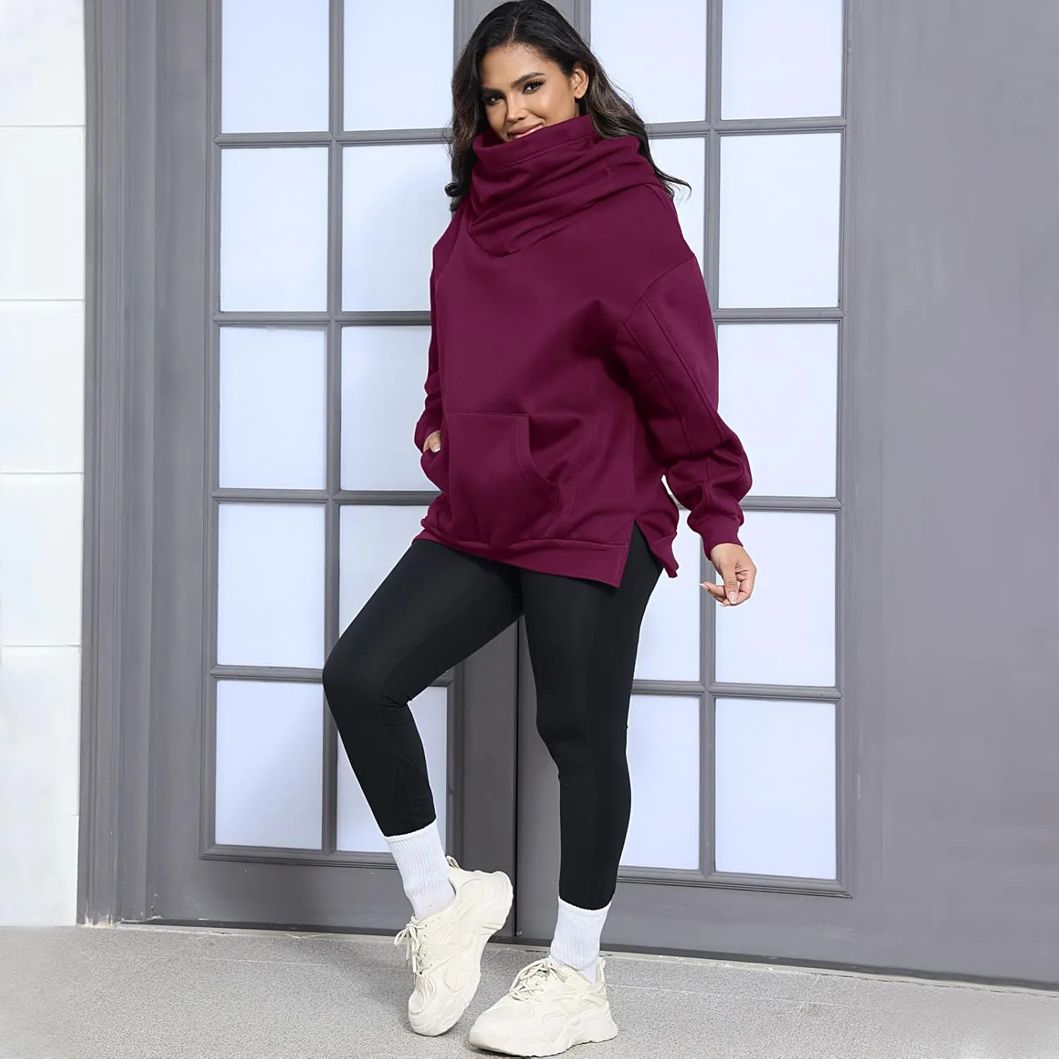 Womens Fleece Hoodie with Scarf Cotton Oversized Pullover Casual Hooded Sweatshirts Sweater Fall Winter Clothes