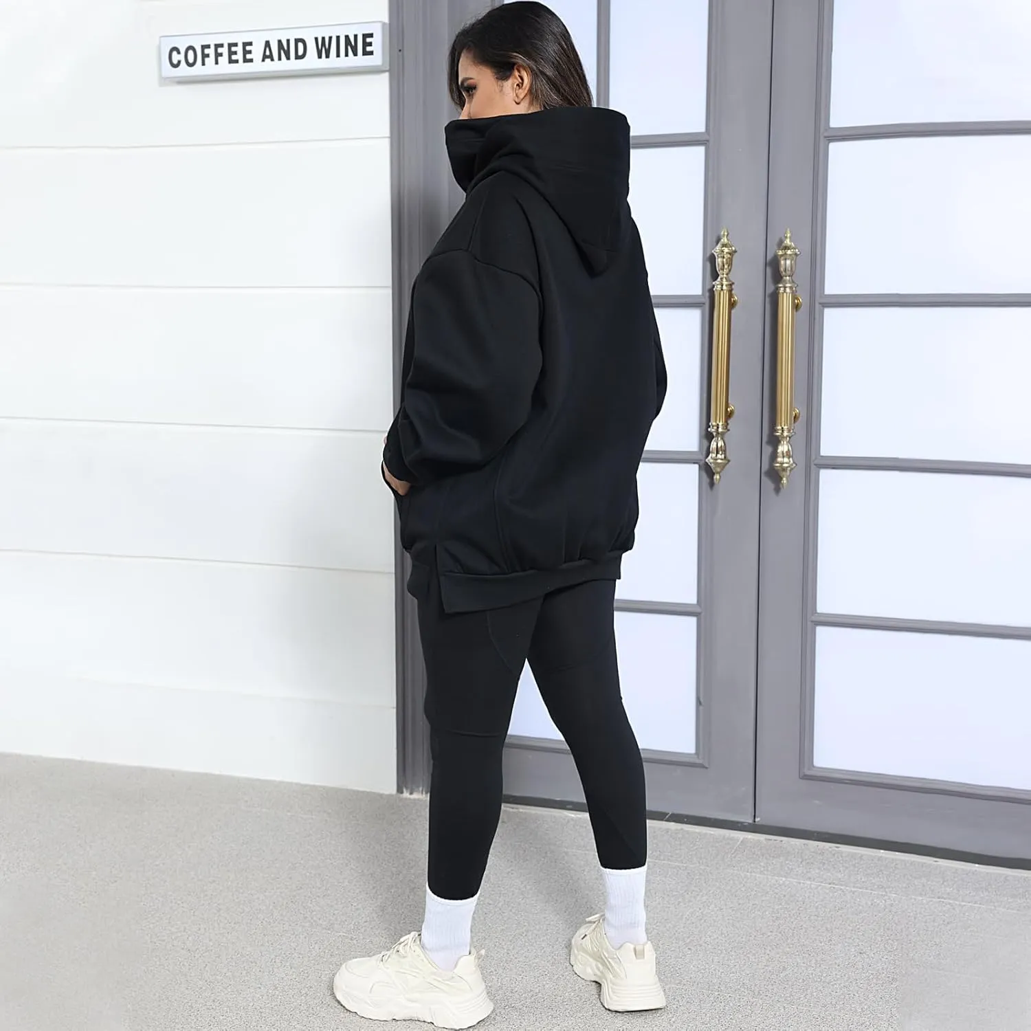 Womens Fleece Hoodie with Scarf Cotton Oversized Pullover Casual Hooded Sweatshirts Sweater Fall Winter Clothes