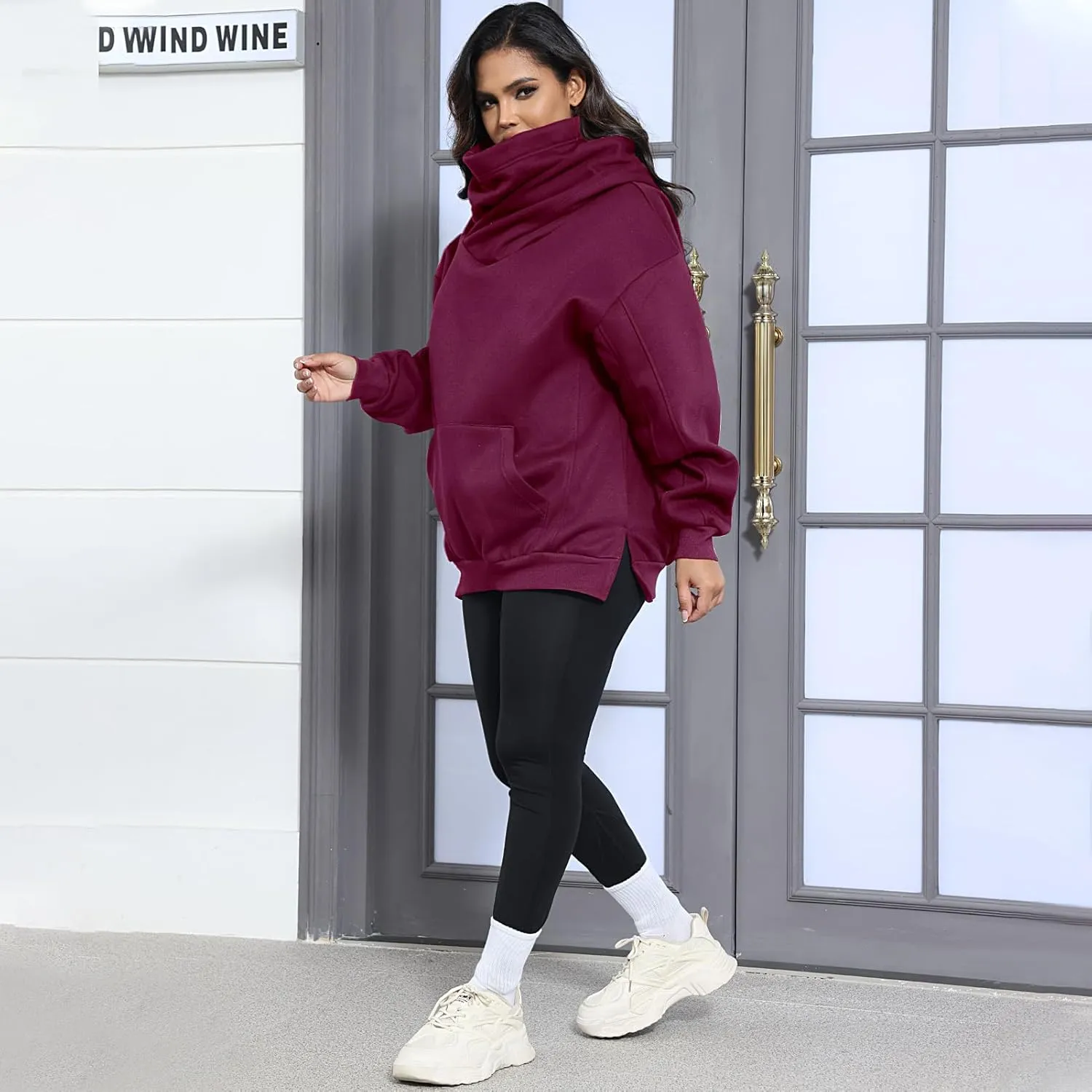 Womens Fleece Hoodie with Scarf Cotton Oversized Pullover Casual Hooded Sweatshirts Sweater Fall Winter Clothes