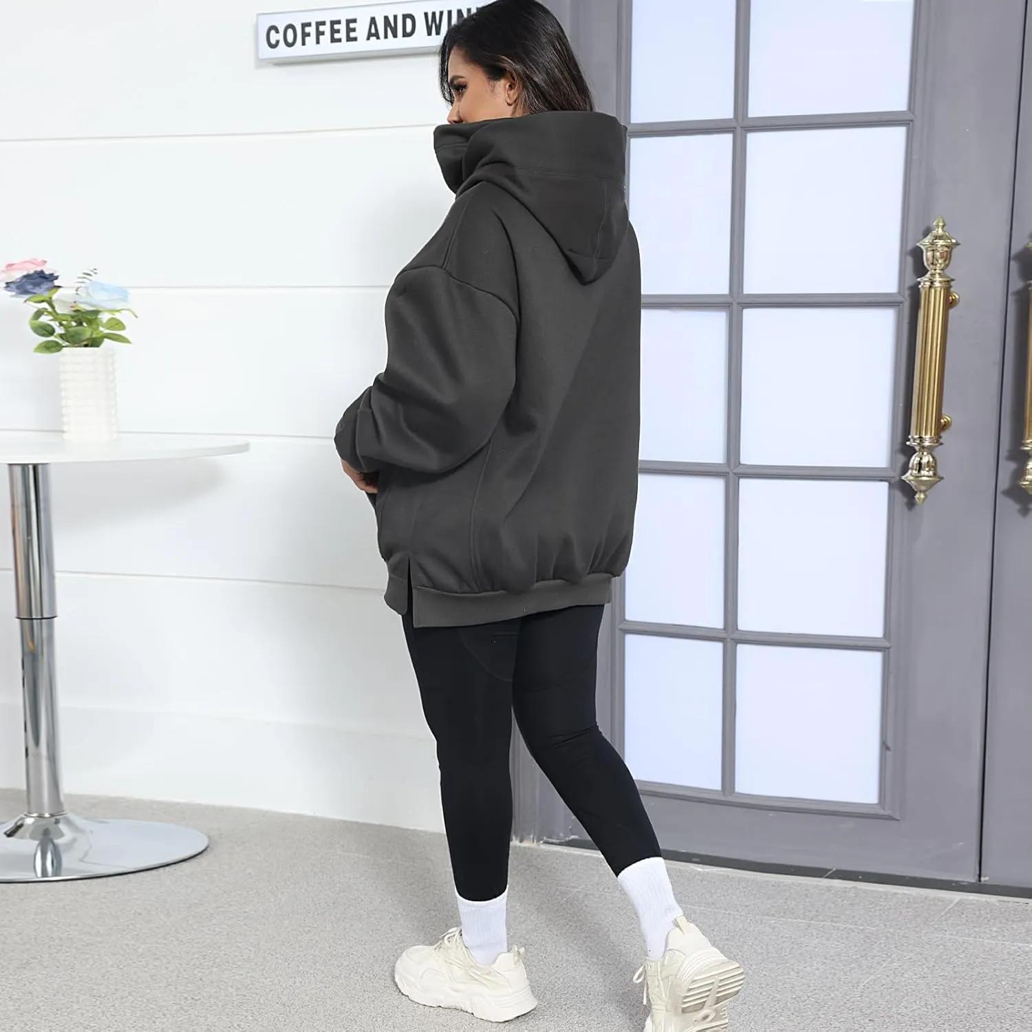 Womens Fleece Hoodie with Scarf Cotton Oversized Pullover Casual Hooded Sweatshirts Sweater Fall Winter Clothes