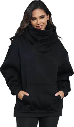Womens Fleece Hoodie with Scarf Cotton Oversized Pullover Casual Hooded Sweatshirts Sweater Fall Winter Clothes