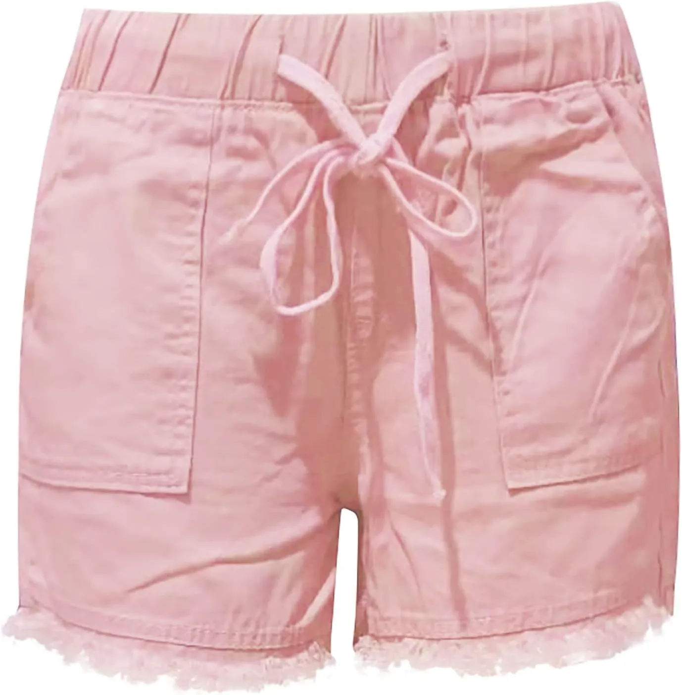 Women's High Waisted Denim Shorts Ripped Hem Frayed Distressed Short Jeans Junior Drawstring Stretchy Short Jeans