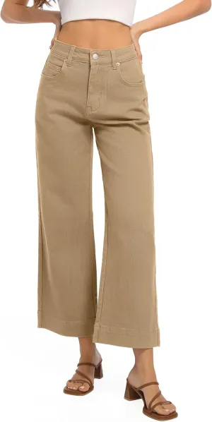Womens High Waisted Stretchy Jeans - Wide Leg, Baggy, Loose, Trendy Jeans for Women
