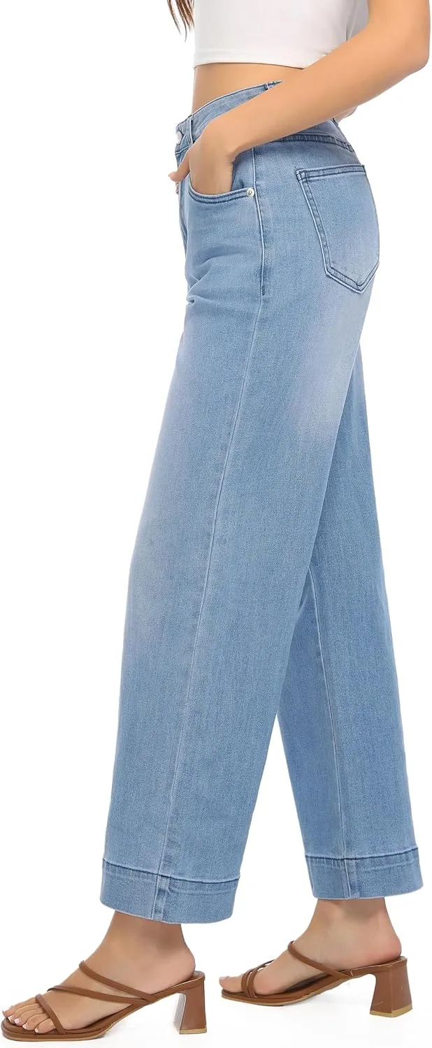 Womens High Waisted Stretchy Jeans - Wide Leg, Baggy, Loose, Trendy Jeans for Women