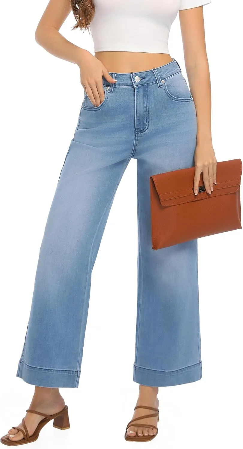 Womens High Waisted Stretchy Jeans - Wide Leg, Baggy, Loose, Trendy Jeans for Women