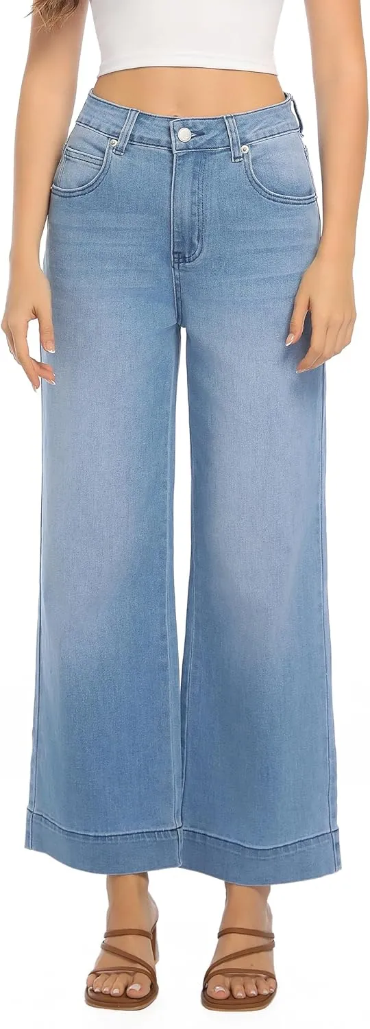 Womens High Waisted Stretchy Jeans - Wide Leg, Baggy, Loose, Trendy Jeans for Women