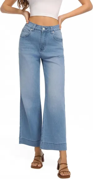 Womens High Waisted Stretchy Jeans - Wide Leg, Baggy, Loose, Trendy Jeans for Women