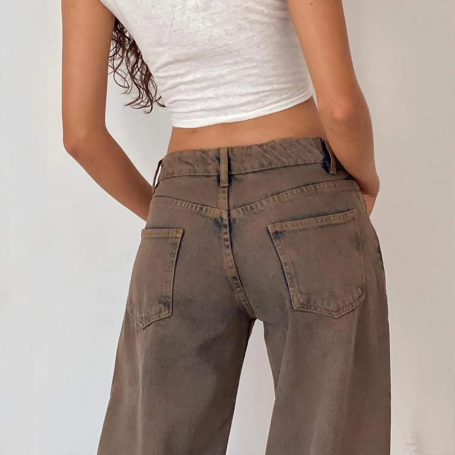 Womens Jeans High Waisted Straight Wide Leg Baggy Jeans Y2k Boyfriend Vintage Washed Loose Denim Pants Streetwear