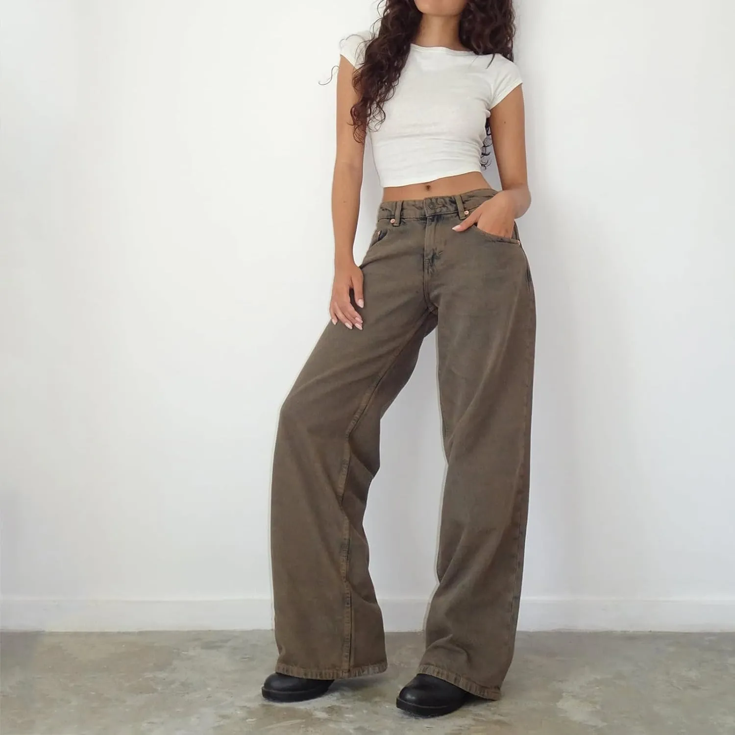 Womens Jeans High Waisted Straight Wide Leg Baggy Jeans Y2k Boyfriend Vintage Washed Loose Denim Pants Streetwear