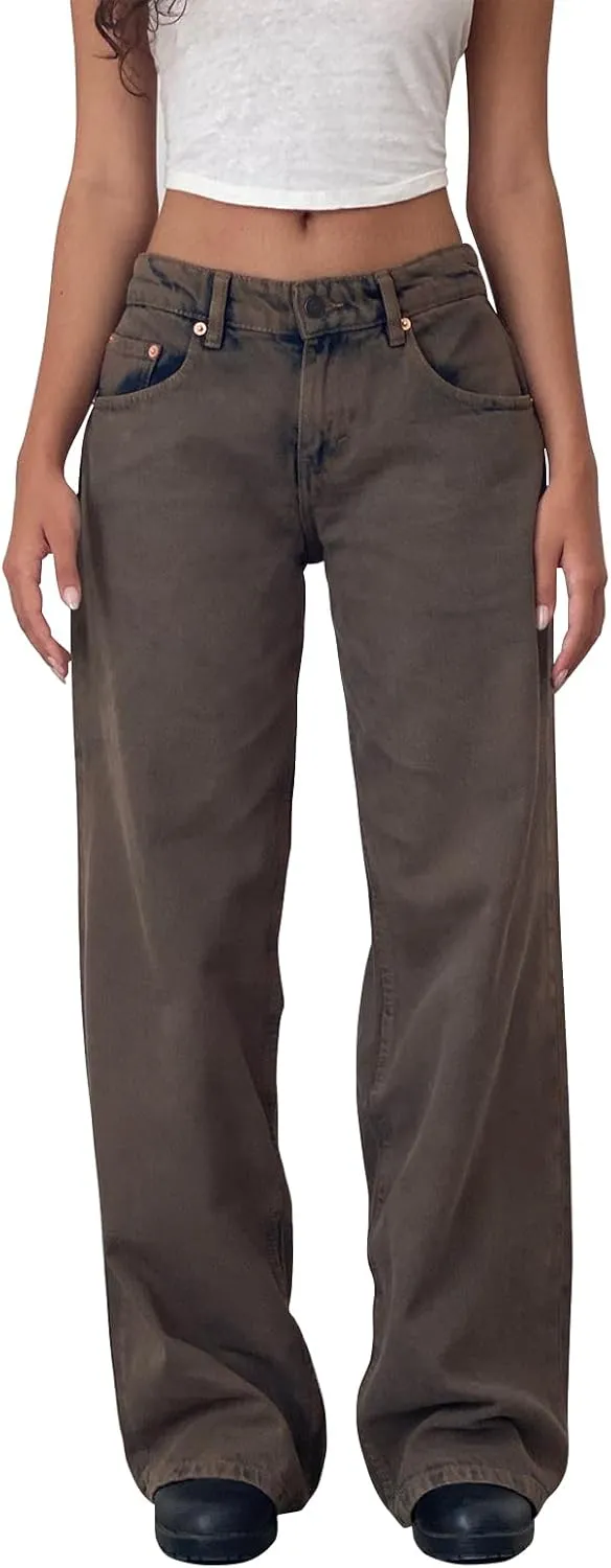Womens Jeans High Waisted Straight Wide Leg Baggy Jeans Y2k Boyfriend Vintage Washed Loose Denim Pants Streetwear
