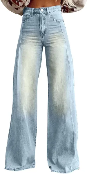 Womens Jeans, Plus Size Sweatpants High Waisted Jeans Wide Leg Denim Pants