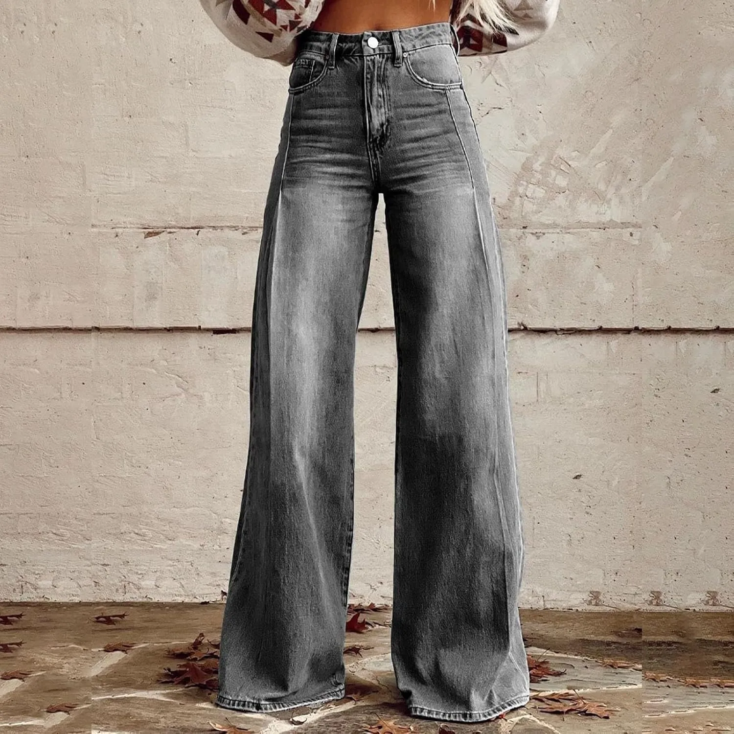 Womens Jeans, Plus Size Sweatpants High Waisted Jeans Wide Leg Denim Pants