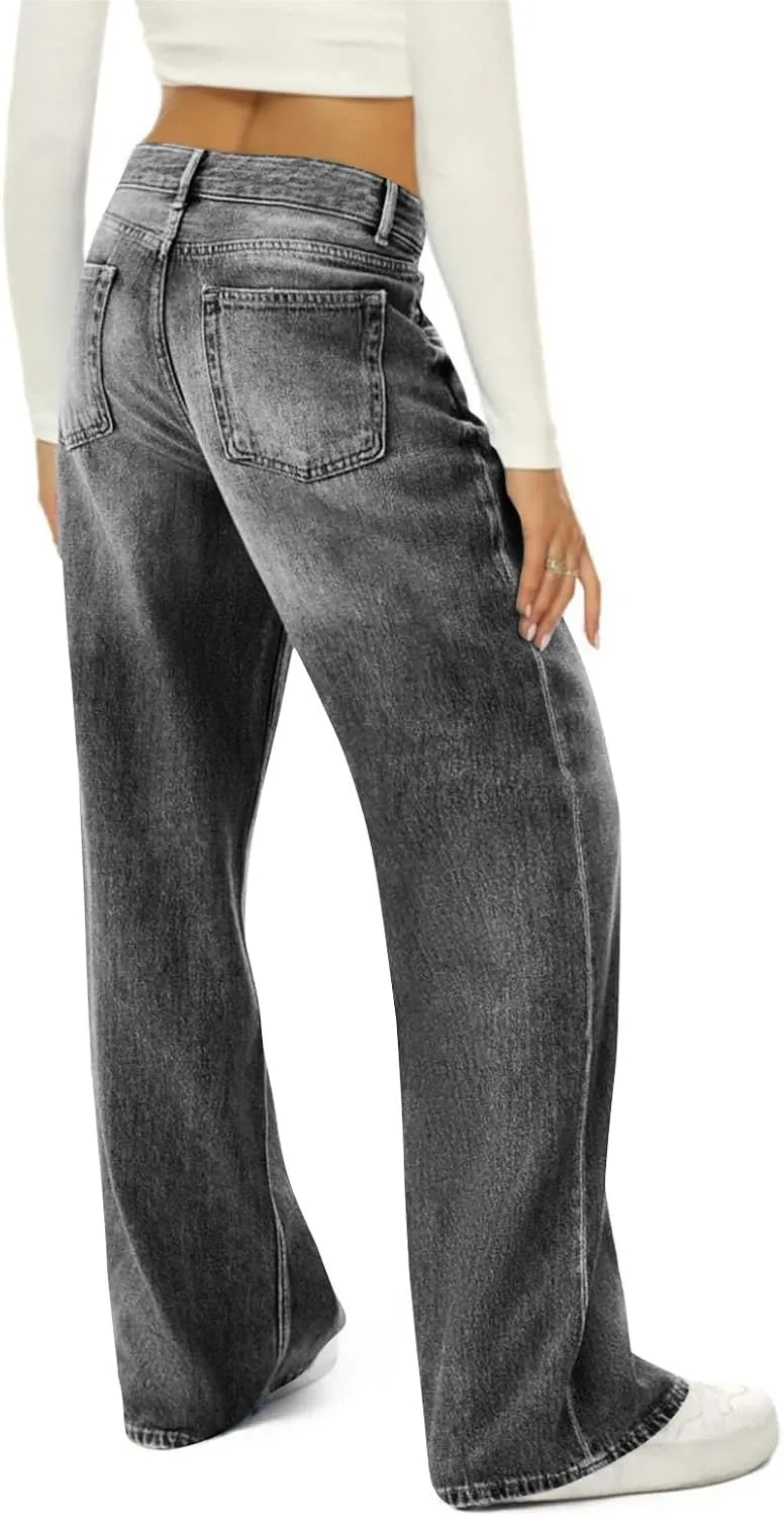 Womens Jeans, Plus Size Sweatpants High Waisted Jeans Wide Leg Denim Pants