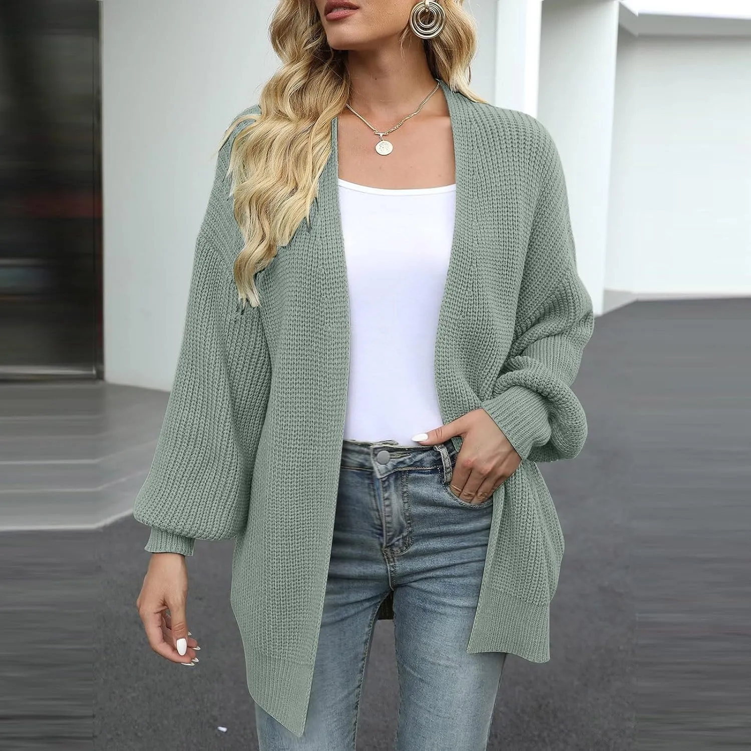 Women's Long Sleeve Open Front Casual Lightweight Soft Knit Cardigan Sweater Outerwear Boyfriend Sweaters for
