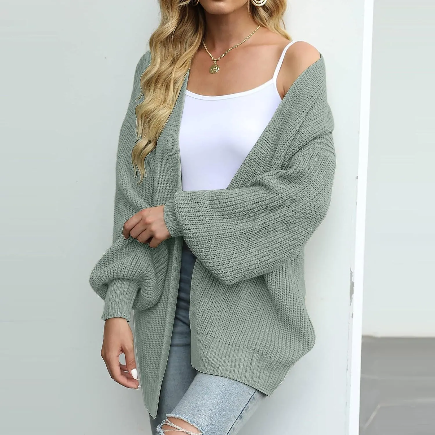 Women's Long Sleeve Open Front Casual Lightweight Soft Knit Cardigan Sweater Outerwear Boyfriend Sweaters for