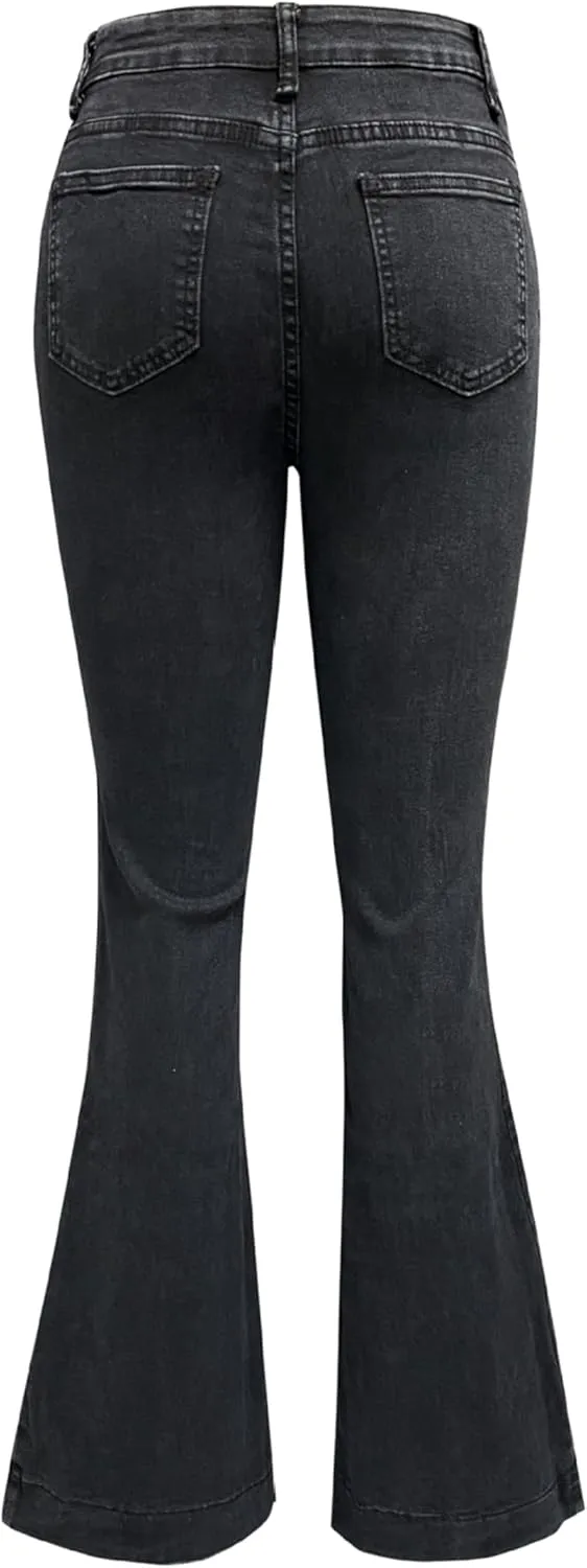 Women's Luscious Curvy Bootcut Jeans Mid-Rise Stretch Juniors Jeans Mid Waisted Flared Leg Loose Stretchy Pants