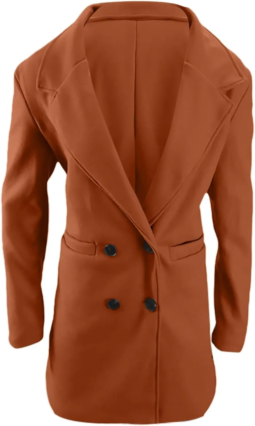 Women's Notched Lapel Wool Coats Mid Long Button Pea Coats Warm Thicken Trench Jacket