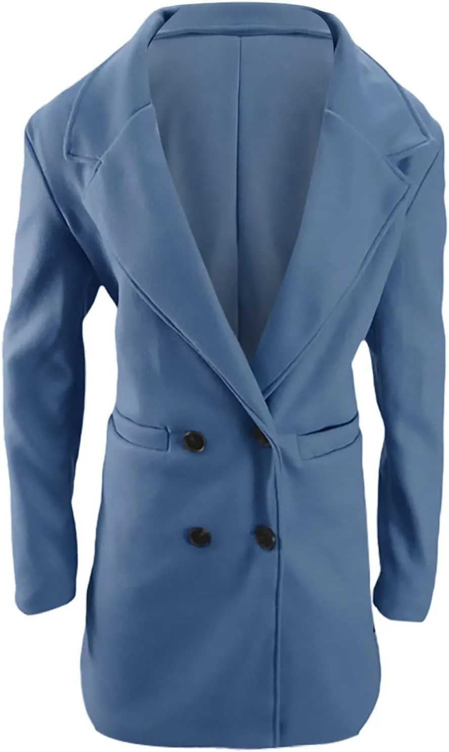 Women's Notched Lapel Wool Coats Mid Long Button Pea Coats Warm Thicken Trench Jacket