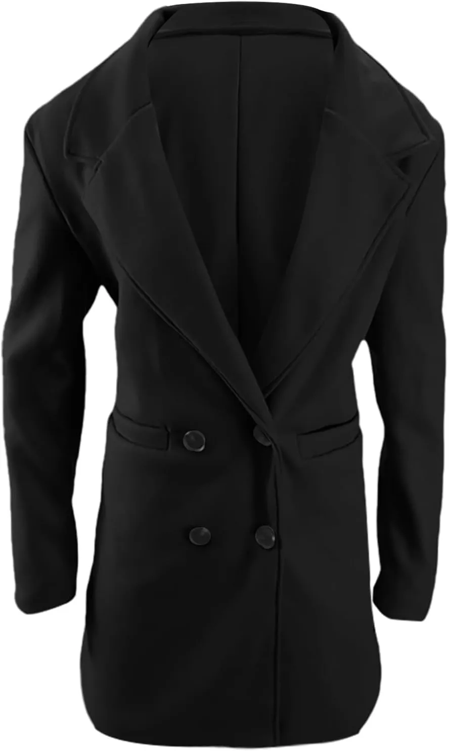 Women's Notched Lapel Wool Coats Mid Long Button Pea Coats Warm Thicken Trench Jacket