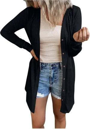 Womens Open Front Lightweight Cardigan Long Sleeve Button Down Loose Outwear Soft Drape Open Front Fall Clothes S-2XL