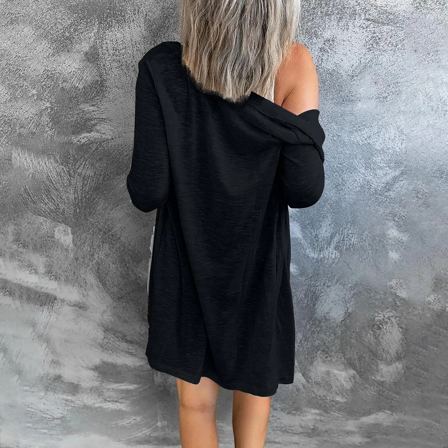Womens Open Front Lightweight Cardigan Long Sleeve Button Down Loose Outwear Soft Drape Open Front Fall Clothes S-2XL