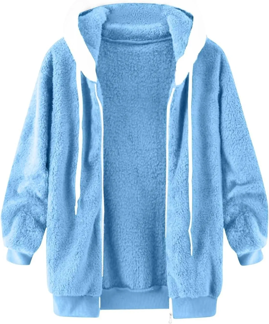 Womens Oversized Zip Up Coat Fuzzy Fleece Sherpa Jacket with Pockets Hoodie Outerwear Fall and Winter
