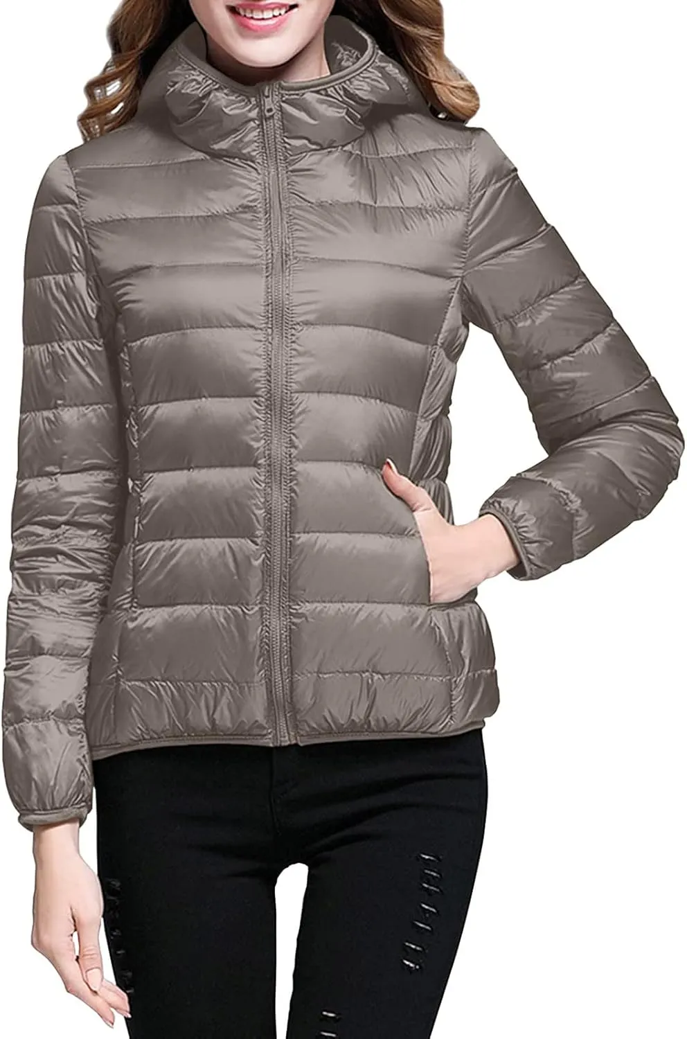 Women's Packable Down Jacket Lightweight Puffer Jackets Hooded 2024 Winter Coat Casual Windproof Outerwear Storage Bag