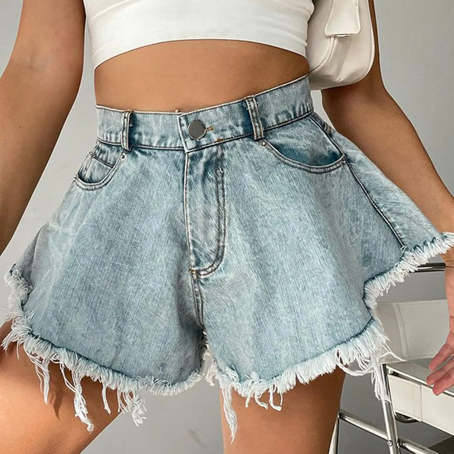 Women's Ripped Denim Shorts Distressed Low Rise Hot Pant Thong Jeans Frayed Summer Distressed Frayed Hem Jean Hot Pants