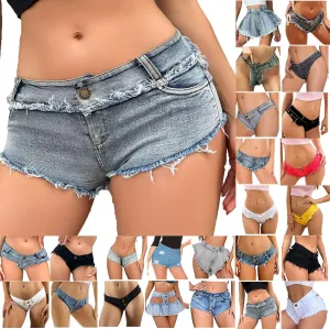 Women's Ripped Denim Shorts Distressed Low Rise Hot Pant Thong Jeans Frayed Summer Distressed Frayed Hem Jean Hot Pants