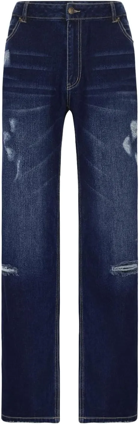 Womens Ripped Jeans Straight Leg Distressed Denim Pants High Waisted Stretch Destroyed Boyfriend Jeans with Pockets