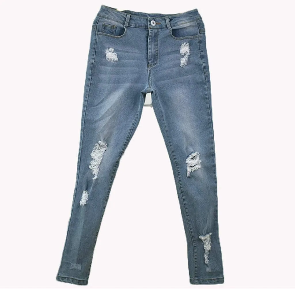 Women's Skinny Ripped Trendy Jeans Distressed Stretchy High Waisted Denim Jeans Button Fancy Fitted Casual Pants