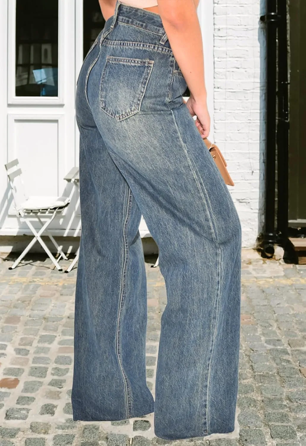 Women's Straight Leg High Waist Baggy Denim Jeans Loose Boyfriend Casual Stretchy Jeans
