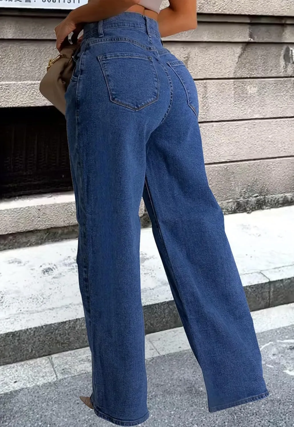 Women's Straight Leg High Waist Baggy Denim Jeans Loose Boyfriend Casual Stretchy Jeans