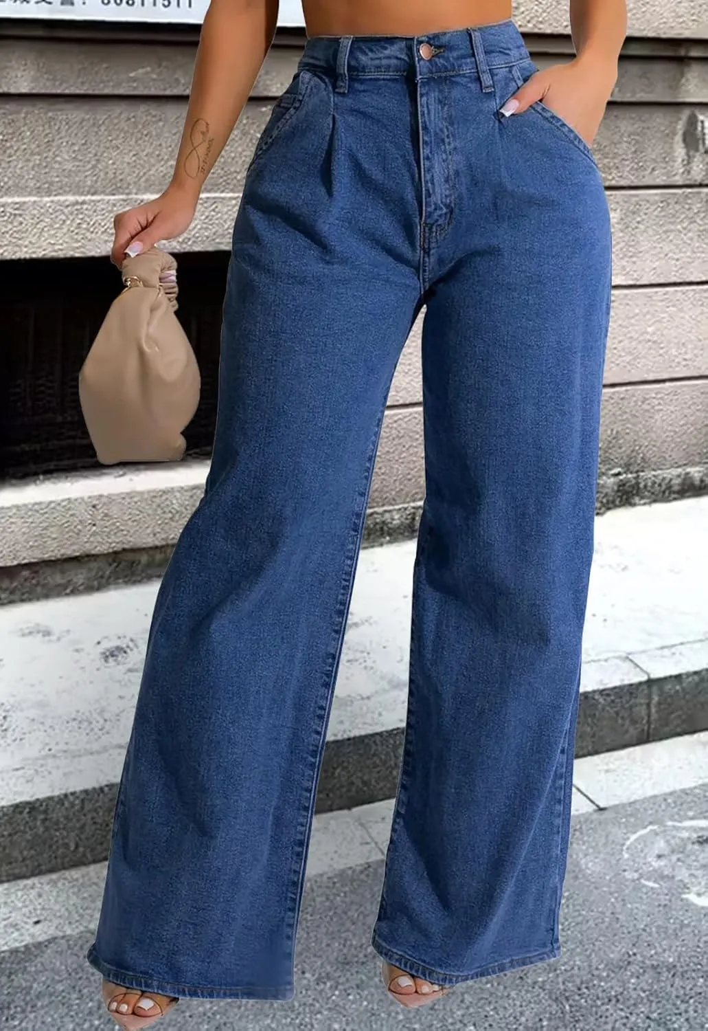 Women's Straight Leg High Waist Baggy Denim Jeans Loose Boyfriend Casual Stretchy Jeans
