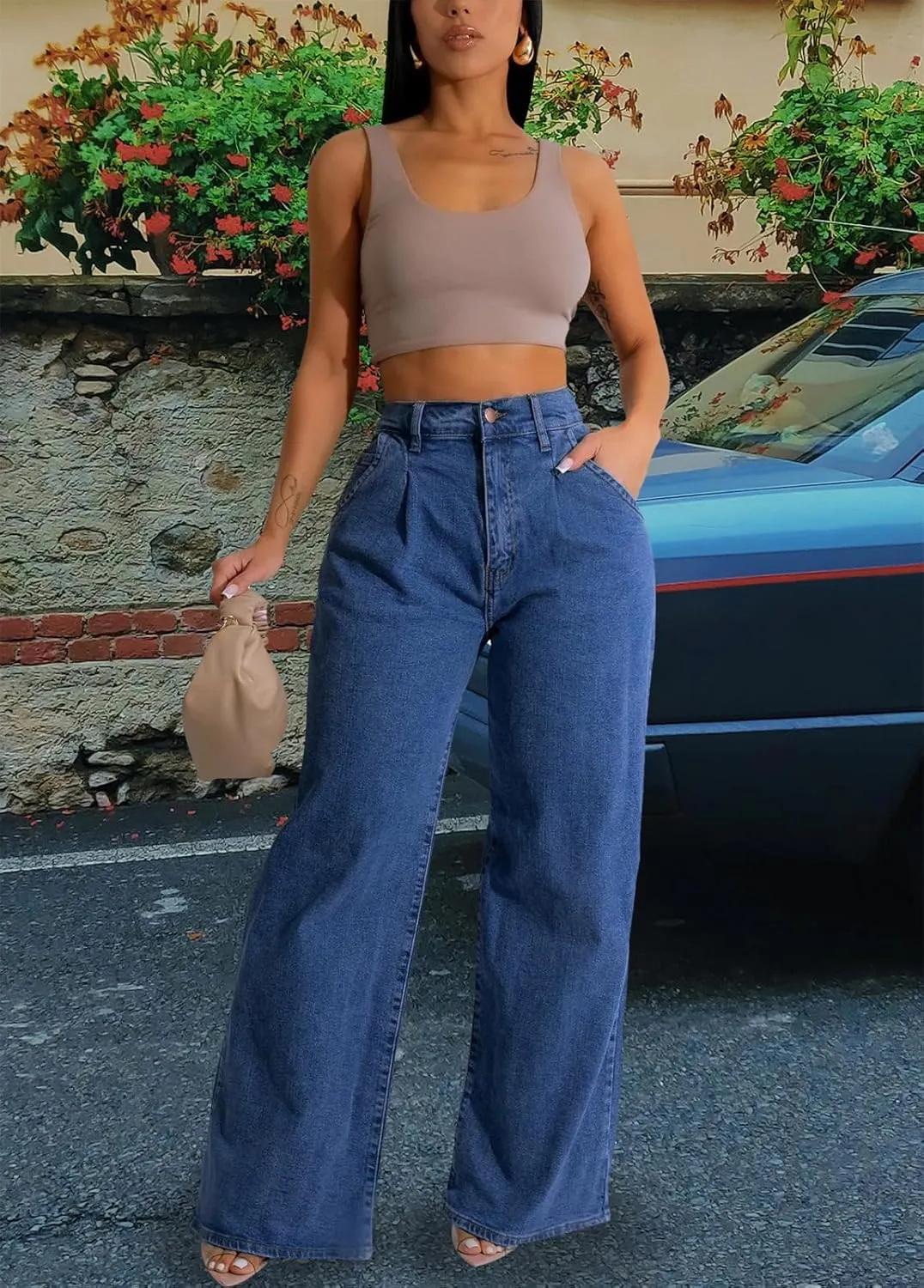 Women's Straight Leg High Waist Baggy Denim Jeans Loose Boyfriend Casual Stretchy Jeans