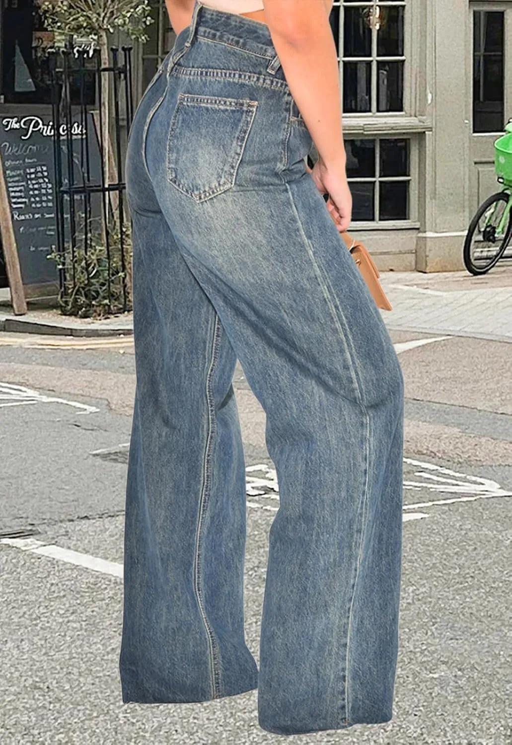 Women's Straight Leg High Waist Baggy Denim Jeans Loose Boyfriend Casual Stretchy Jeans