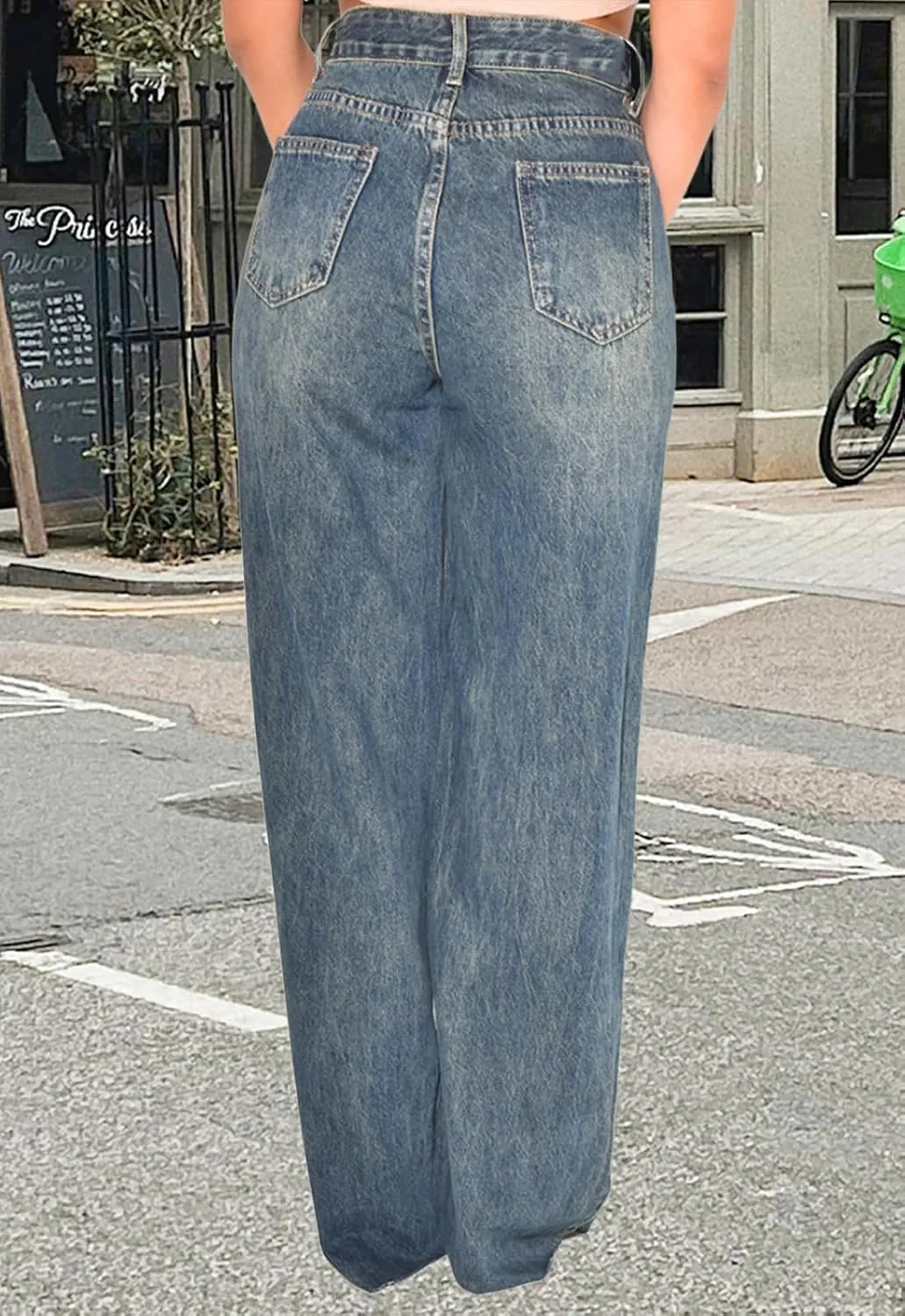 Women's Straight Leg High Waist Baggy Denim Jeans Loose Boyfriend Casual Stretchy Jeans