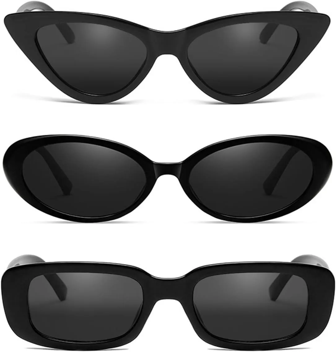 Women's Sunglasses Set, 3 Pieces, Rectangle, Oval, Narrow Cat Eye, Vintage Style