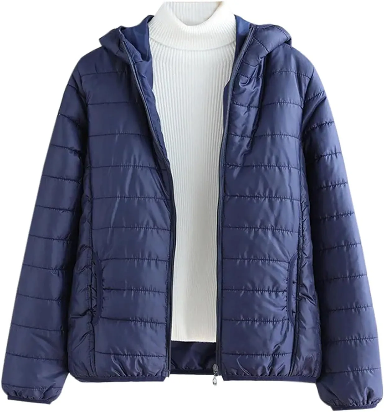 Womens Temperament Thicken Winter Puffer Coats Hooded Pocket Zipper Daily Outdoor Down Coat Casual Warm Fitted Overcoat