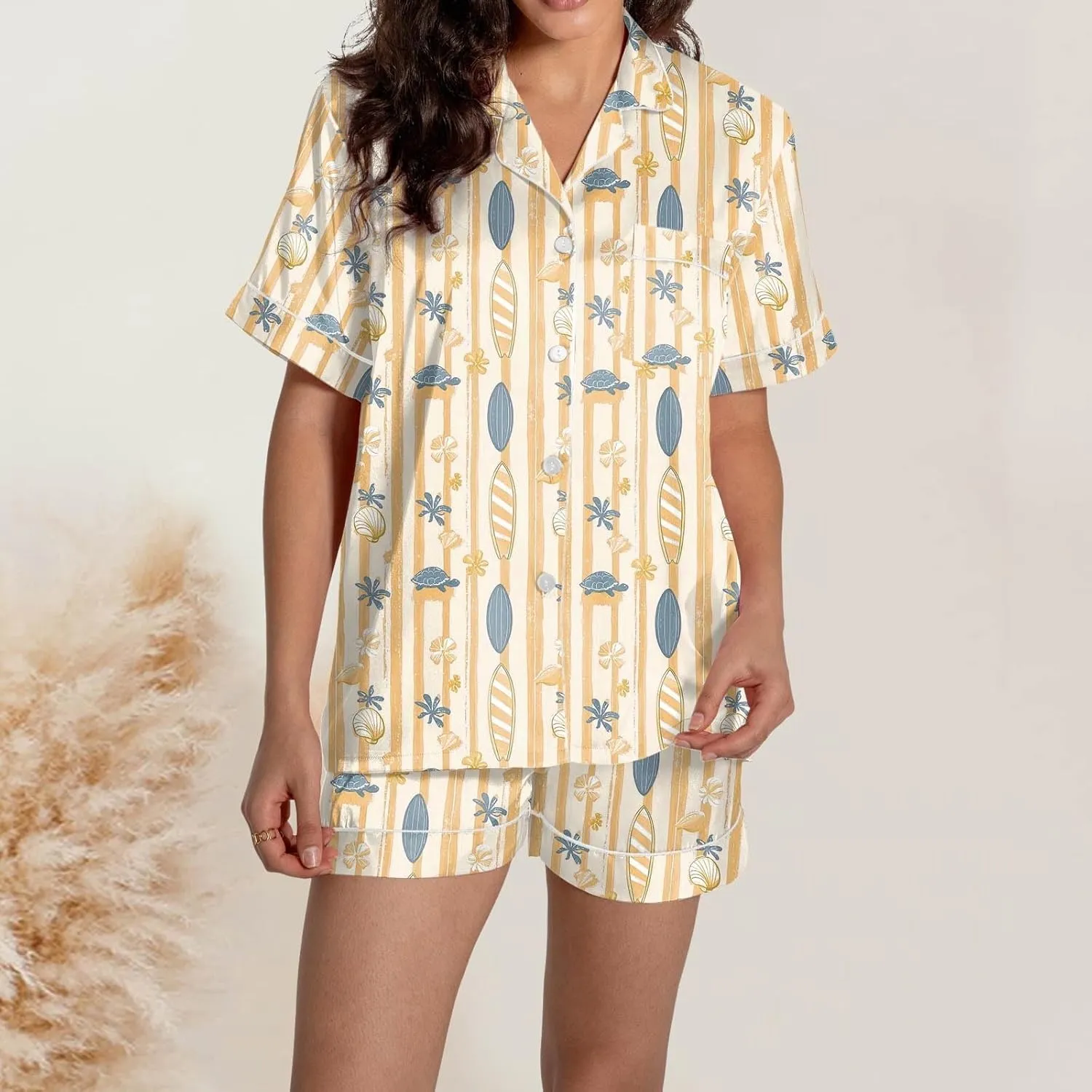 Women's Two Piece Outfits for Women Short Sleeve V Neck Shorts Set Women's Swim Skirts