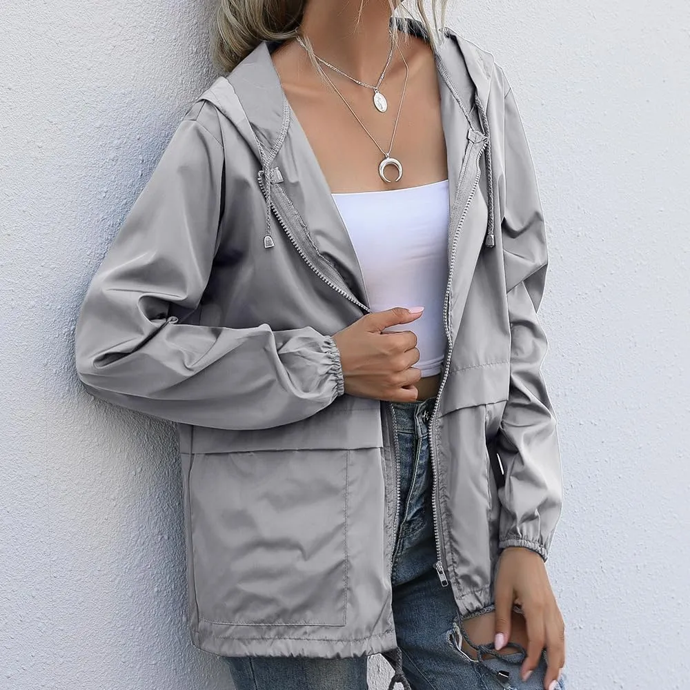 Women's Waterproof Raincoat Lightweight Rain Jacket Hooded Adjustable Windbreaker Rain Coats with Pocket for Outdoor
