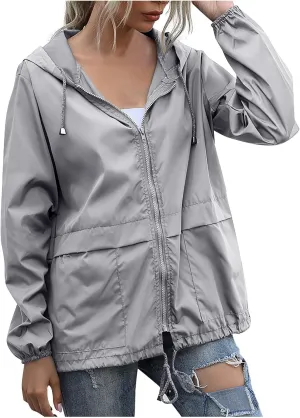 Women's Waterproof Raincoat Lightweight Rain Jacket Hooded Adjustable Windbreaker Rain Coats with Pocket for Outdoor