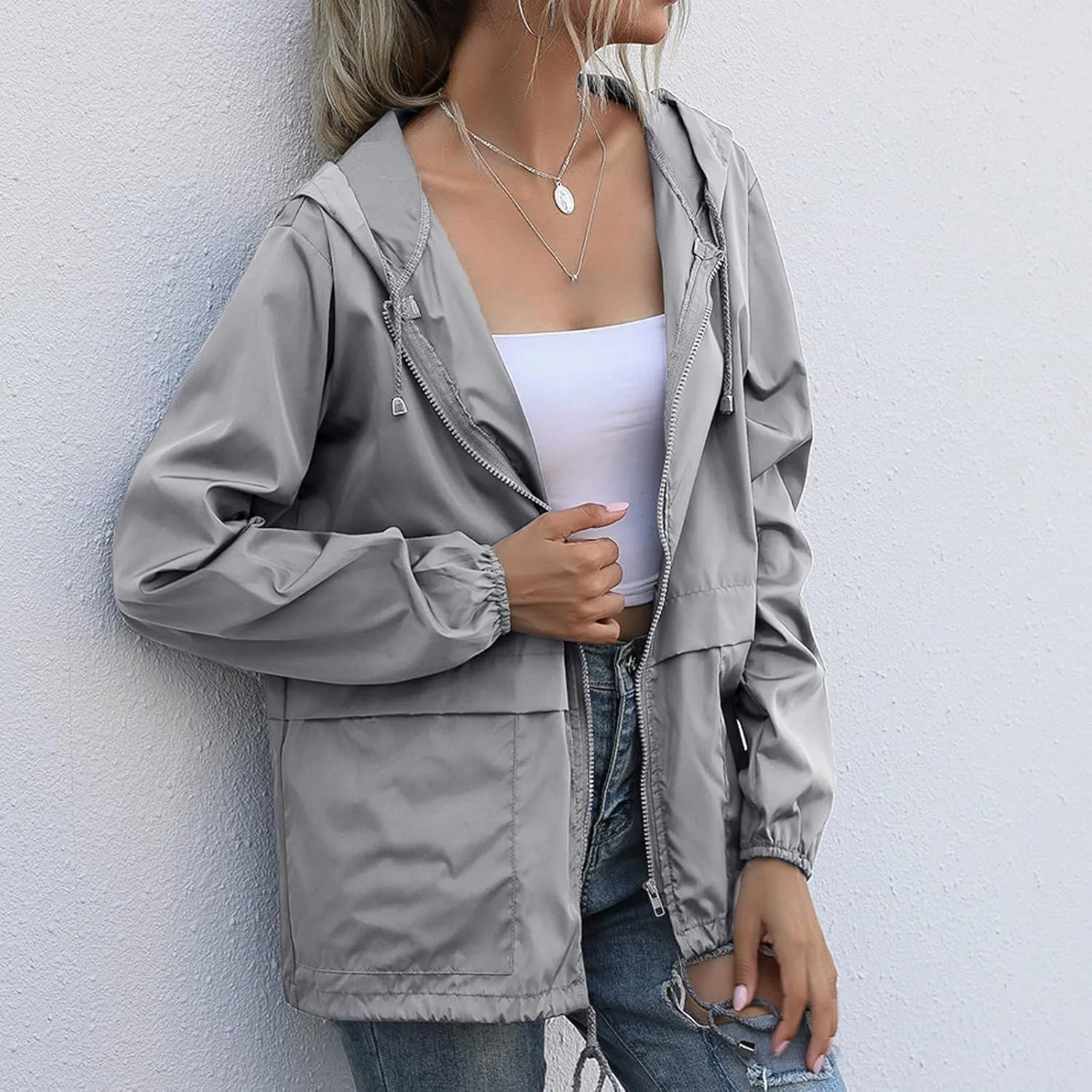 Women's Waterproof Raincoat Lightweight Rain Jacket Hooded Adjustable Windbreaker Rain Coats with Pocket for Outdoor